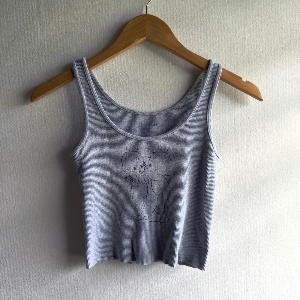 Brandy Melville Cherub Graphic Ribbed Tank Top Women One Size Gray Coquette Y2K